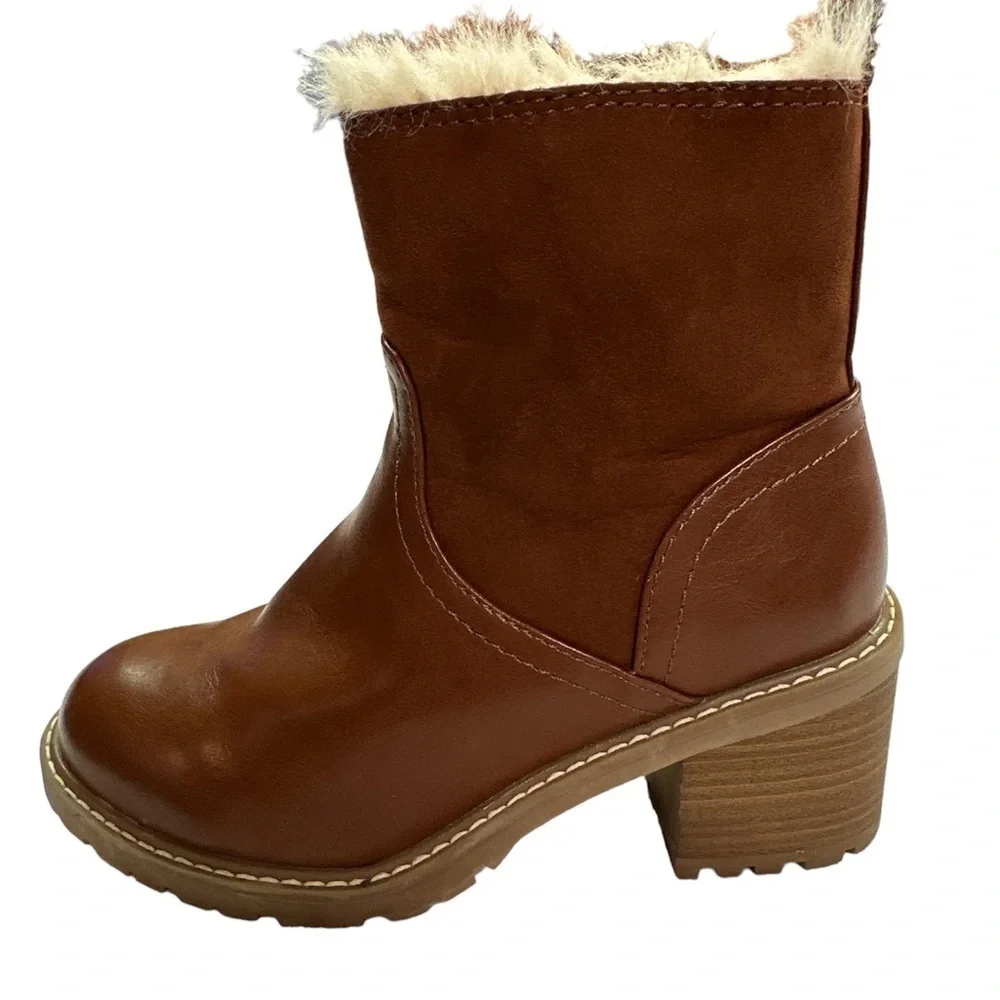 Universal Thread Womens Marla Block Heel Cognac Brown Zippered Boots Size 6 - Picture 1 of 16